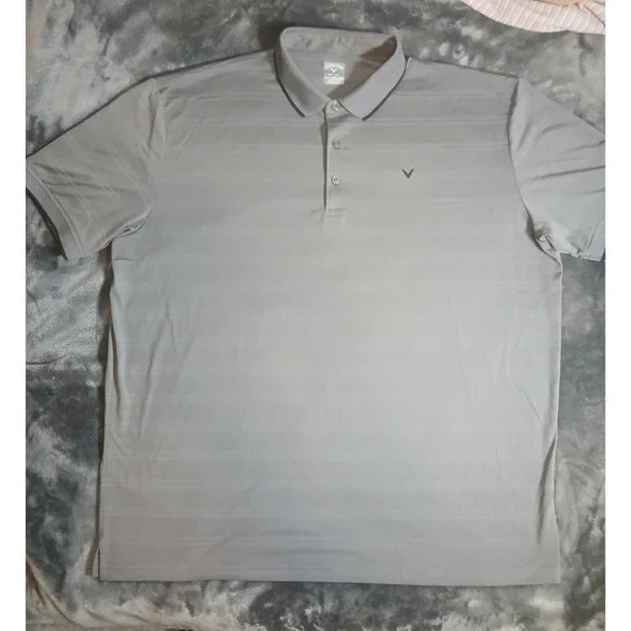 Callaway Opti-Dri Polo Mens XXL 2XL Gray Performance Striped Short Sleeve Shirt - Picture 3 of 10